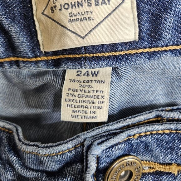 St Johns Bay Jeans Womens 24W Blue Denim Stretch High Rise Straight Leg Cropped - Picture 6 of 14